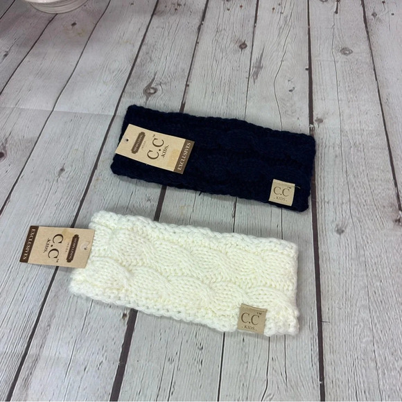 NWT boutique C.C. kids head warmers crochet headband ivory and navy - Picture 1 of 6